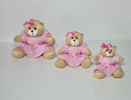 Imagem de Kit Trio De Ursinhos Para Nicho Ursa Laço Caramelo Rosa Bebê - PolyBaby