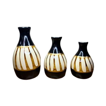 Imagem de Kit Trio de Vasos Decorativos Cerâmica Sala Estante Mesa Rack