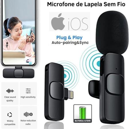 Imagem de Kit Tripé 1,80m Profissional Microfone de Lapela Sem Fio iPhone Suporte Celular Gravação Vídeo Aula