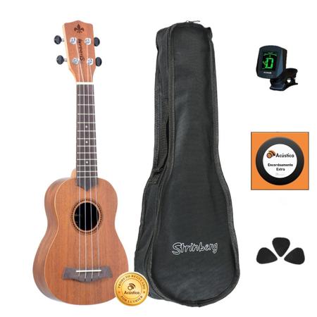 Imagem de Kit Ukulele Soprano Strinberg Acústico UK06S Mogno Completo