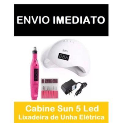Imagem de Kit Unha Gel Cabine Estufa 48W Sun 5 UV LED + Lixadeira Elétrica Motor unha Postiça Gel Acrigel