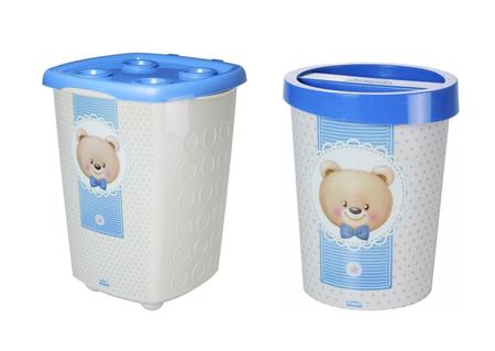 Imagem de Kit Urso Plasútil - Lixeira Infantil 5,3 Litros + Cesto de Roupa Infantil 38 Litros