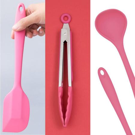 Imagem de Kit Utensilio De Silicone Cozinha Rosa 6 Peças