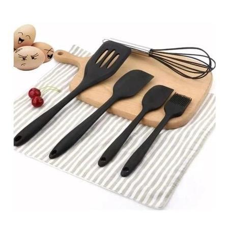 Imagem de Kit Utensílios Cozinha De Silicone Não Risca 5 Peças Preto