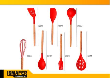 Imagem de Kit Utensílios Cozinha Silicone Colher Copo Suporte 8 Peças