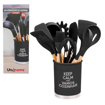 Imagem de Kit Utensílios De Cozinha Gourmet Em Silicone E Cabo Em Madeira 13 Peças Preto