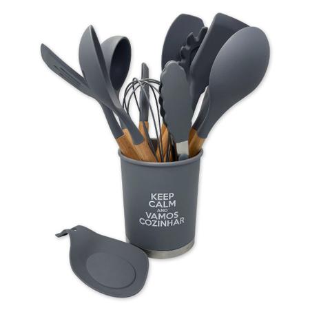 Imagem de Kit Utensílios de Cozinha Silicone 13pçs Cinza