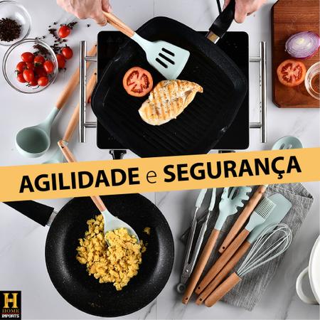 Imagem de Kit Utensílios De Silicone Jogo Com 12 Peças Para Cozinha Com Cabo De Madeira