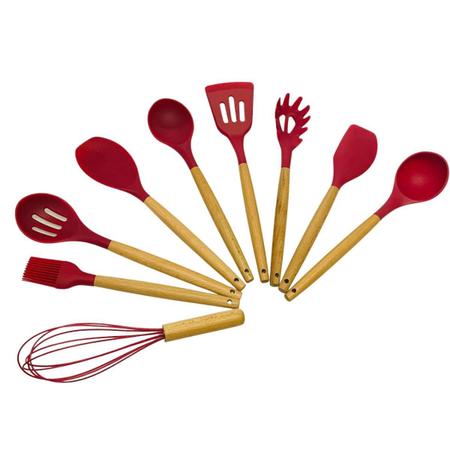 Imagem de Kit Utensílios Silicone Madeira com 9 Itens