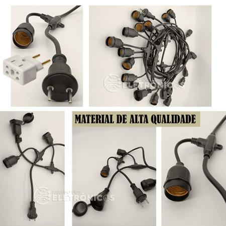 Imagem de Kit Varal de Luzes Iluminado Com 20 Lâmpadas LED S14 Retrô Econômica 1W 110v 10 Metros Amarelo KIT023