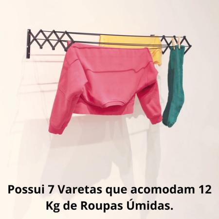 Imagem de Kit Varal de Parede Sanfonado 1 Metro + 2 Mini Varais Redondos com 48 Grampos Apartamento  Mor 
