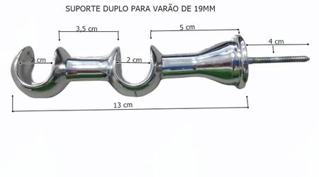 Imagem de Kit VARÃO BASTÃO VARAL Alumínio Cromado 2,50 Metros DUPLO 19mm Para Cortina