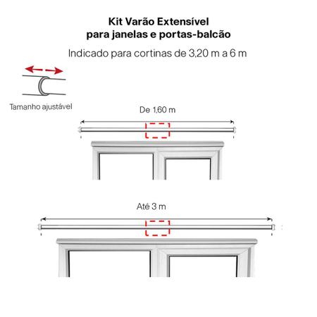 Imagem de Kit Varão para Cortina Extensivo Evolux 1,60m a 3m - Qualidade Elegante Moderno Regulagem Instalação Fácil Limpeza Fácil Coroa Cromada