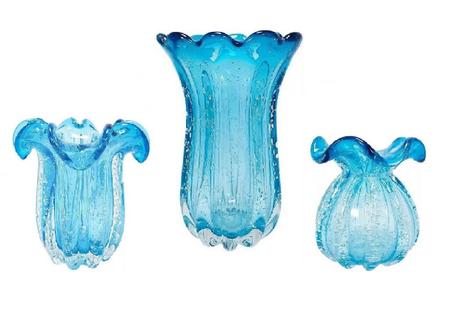 Imagem de Kit Vaso de Vidro Murano Azul Aquamarine (3 Peças)