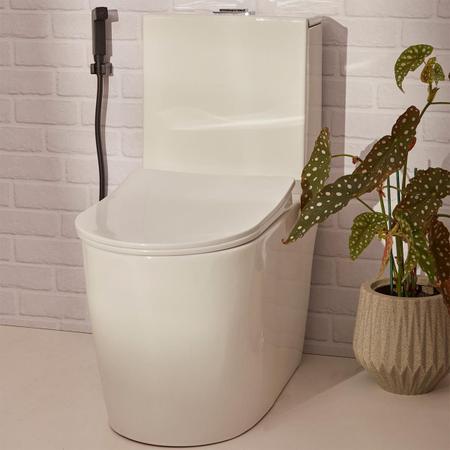 Imagem de Kit Vaso Sanitário Monobloco Amazonita e Ducha Higiênica para Banheiro Jacuí - Branco e Preto