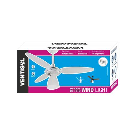 Imagem de Kit Ventilador de Teto Ventisol Wind Light com Controle Remoto 3 Pás Branco - 220v - 02 Unidades