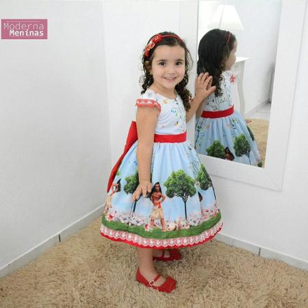 Kit Vestido infantil da Princesa Moana + laço cabelo + saia filó