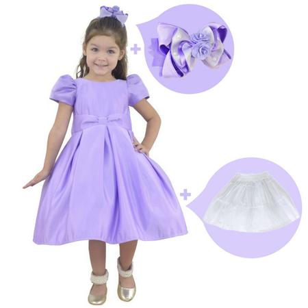 Kit vestido infantil da princesa Sofia + laço cabelo + saia filó