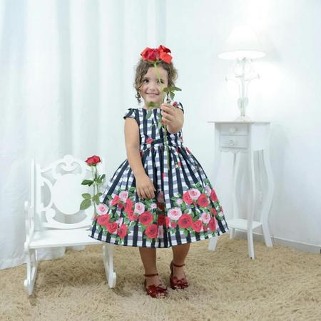 Kit Vestido infantil Festa Junina xadrez + saia filó + laço cabelo