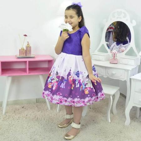 Imagem de Kit Vestido My Little Pony Roxo Com Lilás + saia de filó + Laço