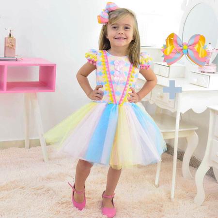 Imagem de Kit Vestido Tema Circo e Saia de Tutu Colorida + Laço Para Cabelo