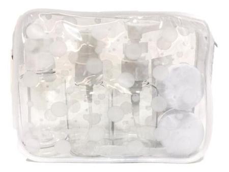 Imagem de Kit Viagem 5 Frascos Pote Plástico Para Cosméticos Com Bolsa