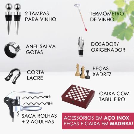 Mini Kit Vinho com Jogo de Xadrez - Unyhome - Tabacaria e Presentes