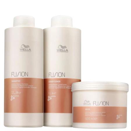 Imagem de Kit Wella Fusion Intense Repair Shampoo 1000ml + Condicionador 1000ml + Máscara 500ml