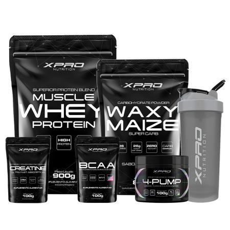 Kit Whey Muscle 900g+Waxy Maize 800g+4-Pump 100g+Creatina 100g+Bcaa 100g+Coquet 700ml-Xpro Nutrition Imagem de Kit Whey Muscle 900g+Waxy Maize 800g+4-Pump 100g+Creatina 100g+Bcaa 100g+Coquet 700ml-Xpro Nutrition