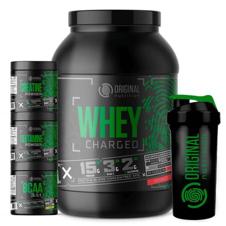 Imagem de Kit Whey Protein Charged ON + Bcaa + Glutamina + Creatina + Shaker