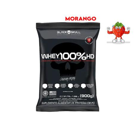 Imagem de Kit Whey Protein Morango 900g + Creatina 100% Monohidratada 300g Black Skull