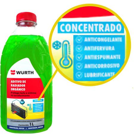 Imagem de Kit Wurth 2 Litros Aditivo Verde Concentrado Orgânico 6 Litros de Água Desmineralizada 1 Selante para Radiador e 1 Limpa Radiador