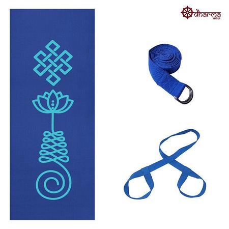 Imagem de Kit Yoga Azul Estampa Unalome 4mm+Alça+Cinto de alongamento