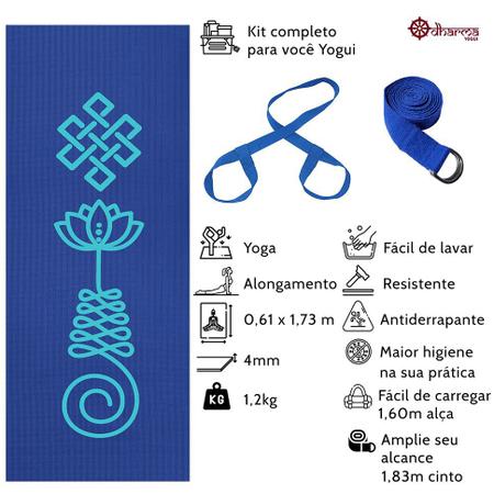 Imagem de Kit Yoga Azul Estampa Unalome 4mm+Alça+Cinto de alongamento