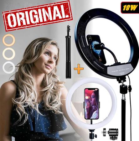 Imagem de Kit Youtuber Tripé + Microfone de Lapela Duplo Sem Fio Para iPhone Gravação de Vídeo Foto Selfie Luz Anel Led Ring Light