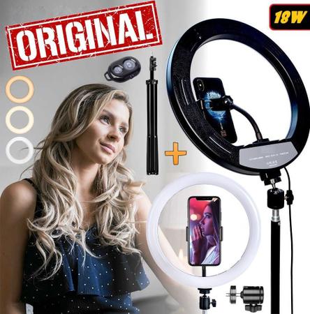 Imagem de Kit Youtuber Tripé Microfone Lapela Sem Fio iOS + Luz Led Iluminador Ring Light Acessórios Filmagem no Celular