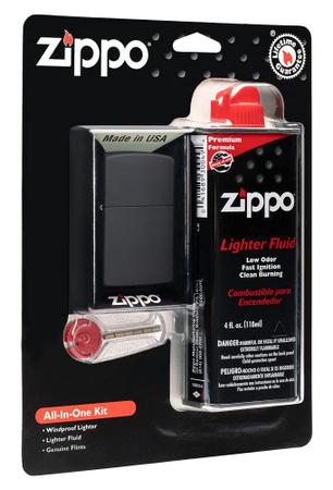 Imagem de Kit Zippo All-in-One com isqueiro à prova de vento preto matte