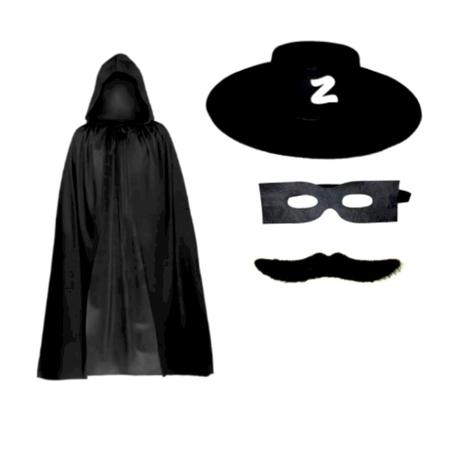 Imagem de Kit Zorro Completo Chapeu + Bigode + Mascara + Capa Fantasia