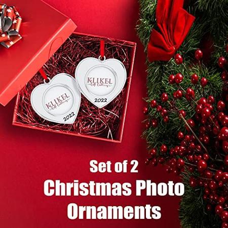 Imagem de Klikel Enfeite de Foto de Natal 2022 - Moldura de Foto de Coração Ornamento de Natal de Prata - Ornamento de Imagem de Coração para Árvore de Natal - 2 Pc Ornamento de Moldura de Coração para Árvore - Enfeite de Natal 2022