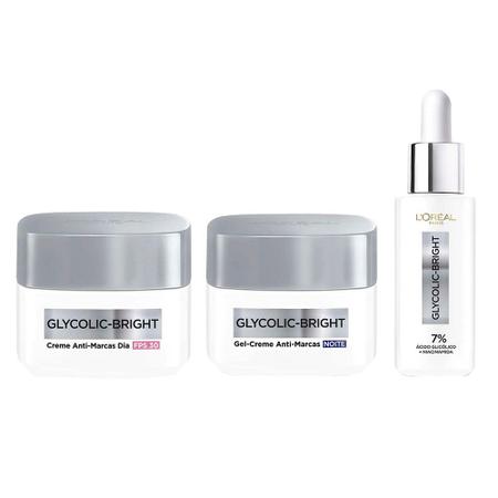 Imagem de L'Oréal Paris Glycolic Bright Kit  Gel Facial Creme Dia + Gel Facial Creme Noite + Sérum