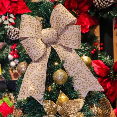 Imagem de Laço Enfeite de Natal Estampado Dourado Glitter 30x45cm 