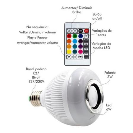 Lâmpada Bluetooth Led RGB Caixa de Som Musical Com Controle