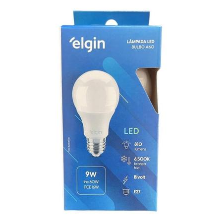 Imagem de lampada bulbo led 60w 9w bivolt 6500k branca fria - ELGIN
