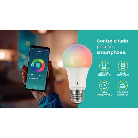 Imagem de Lâmpada de LED Smart Tramontina Base E27 10 W Bivolt com 16 Milhões de Cores RGBW Wi-Fi + Bluetooth