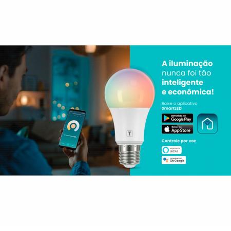 Imagem de Lâmpada de LED Smart Tramontina Base E27 10 W Bivolt com 16 Milhões de Cores RGBW Wi-Fi + Bluetooth