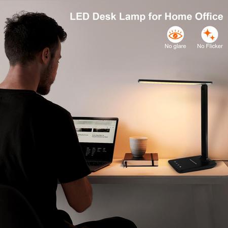 Imagem de Lâmpada de mesa LED com leitura regulável com porta USB preta