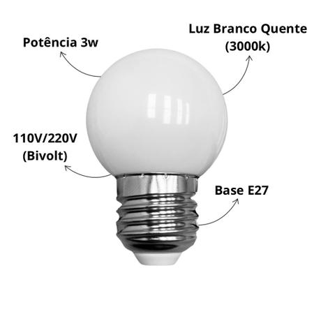 Imagem de Lâmpada LED Bulbo Bolinha 3W E27 3000K