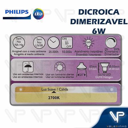 Imagem de Lâmpada led dicróica philips 6w 220v 25g 2700k(branco quente)gu10 dimerizável