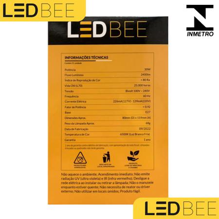 Imagem de Lâmpada Led Super Bulbo Alta Potência E27 Bivolt Branco Frio 30w - LedBee - kit com 5 unidades