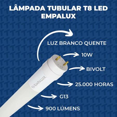Imagem de Lâmpada LED Tubular 10W 60cm Luz Amarela Bivolt Empalux